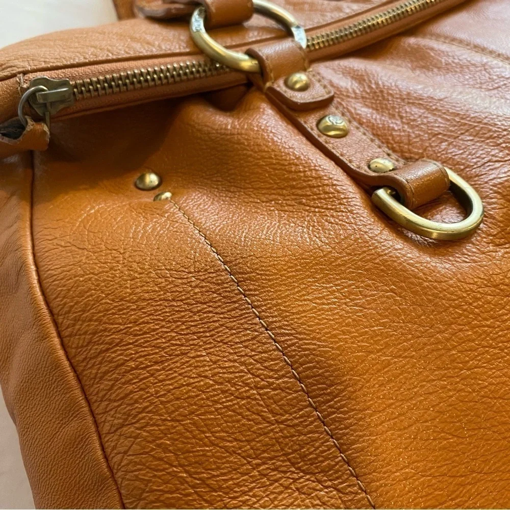 Dr. Koffer Tan Leather Satchel Structured Design Double Handles w/ Coin Purse